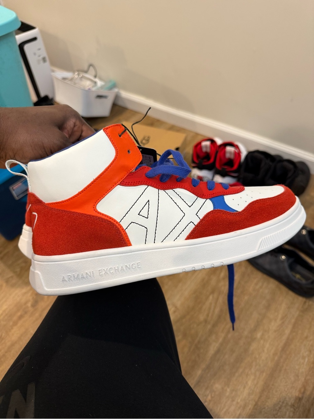 Armani Exchange Red White Orange Blue High-Top Sneakers